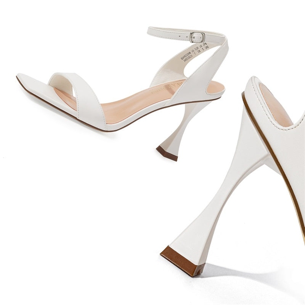 Square Toe Ankle Strap Stilettos Sandals - WHITE PU - 3